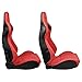 IKON MOTORSPORTS, Universal Racing Seats Pair with Dual Sliders, Red Suede Reclinable Left Right
