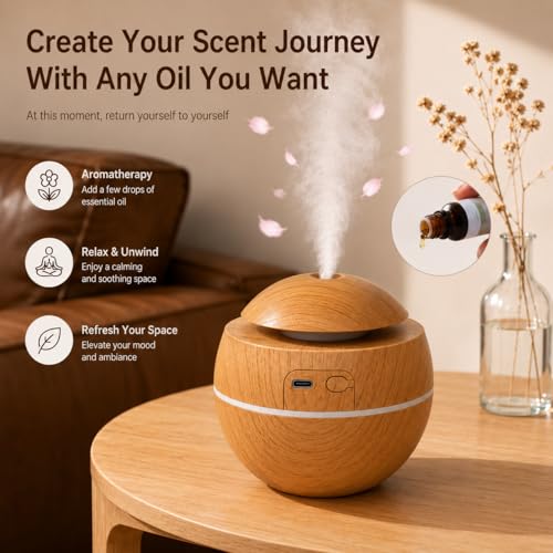 Image of 300 ml Essential Oil Diffuser for Home - Ultrasonic Aroma Diffuser for Home Electric with LED Light & Upto 16 Hrs Mist