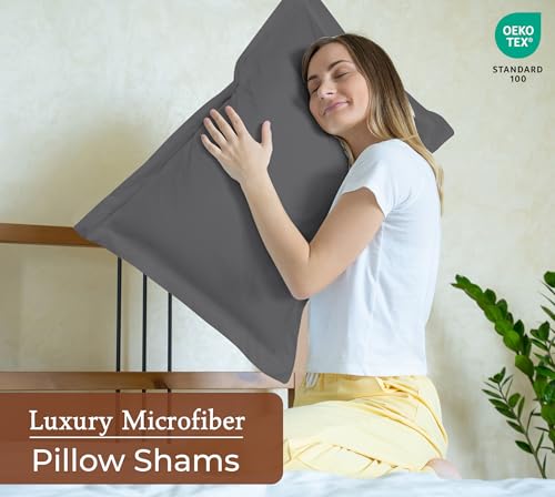 Image of Royale Linens Pillow Shams 2 Pack Standard Size 20x26 Inch- Brushed 1800 Microfiber - Bed Pillow Shams, Wrinkle Resistant Super Soft and Cozy- Back Overlap Closure - Oxford Pillowcase (Standard, Grey)