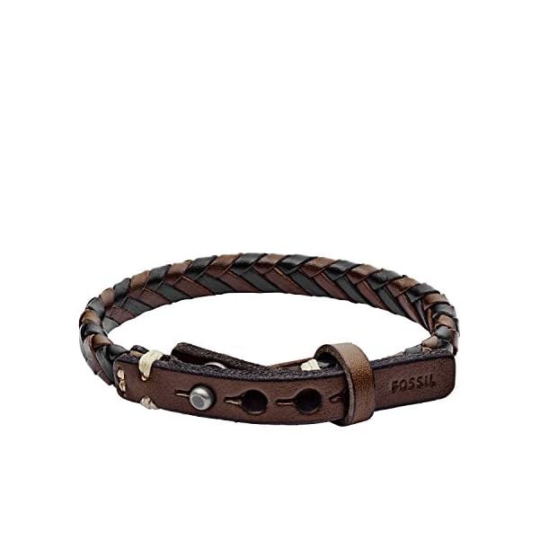 Fossil-Mens-Casual-Stainless-Steel-and-Genuine-Leather-Braided-Bracelet Fossil Men's Braided Leather Bracelet, Color: Black/Brown (Model: JA5932716)