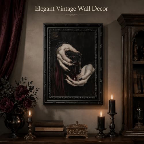 Black Framed Wall Art Gothic Vampire Canvas Print Dark Academia Moody Wine Glass Decor Picture Halloween Spooky Artwork for Living Room Bedroom 9x11 inch - image 2