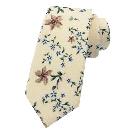Image of Mantieqingway Men Skinny Tie Cotton Floral Necktie for Wedding Groomsmen Tie