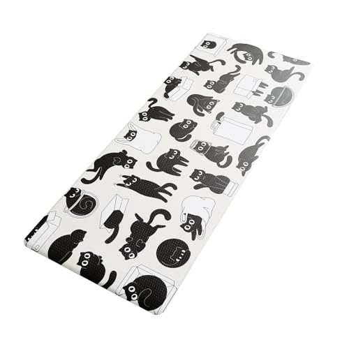 Koniroom キッチンマット 猫柄 おしゃれ ナチュラルカフェ風 拭ける 防水 防汚 防炎 滑り止め PVC 台所マット 45×120cm 厚さ10mm ブラックキャット かわいいデザイン