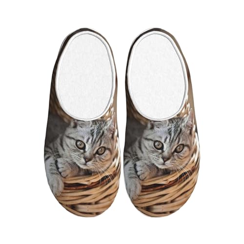 Pantoufles d'hiver antidérapantes EdWal en peluche chaude motif chat noir