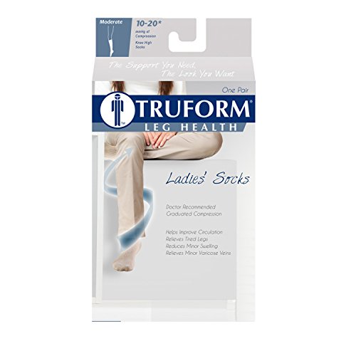 Image of Truform Compression Socks, 10-20 mmHg, Ladies Gym Socks, Knee High Over Calf Length, Tan, Medium (Pack of 2)