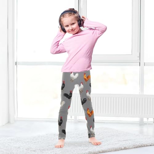 J JOYSAY Colorful Rooster Gray Girls Leggings Soft Comfortable Stretchy Kids Toddler Leggings Size 4-10T4
