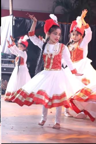 Image of Kathak Dress Costume 6 Meter Flare with Brocade Border Indian Classical Dance Costume