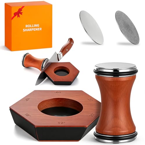 Afilador magnético con rodillos – Set profesional 2 en 1 │ Hojas de repuesto, 6 ajustes magnéticos (12°–25°), piedra doble cara 400/1000, para cuchillos de cocina y exteriores