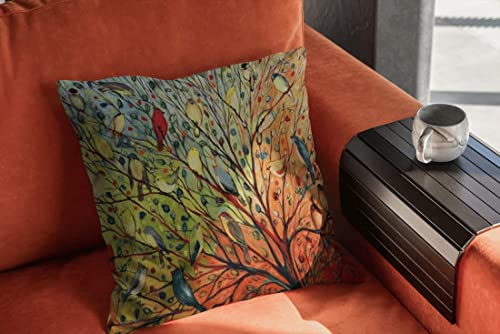 Sistwon 18X18 Abstract Trees And Birds Square Decorative Throw Pillow Covers, Set Of 4 Covers Cotton Linen Case Cushion For Living Room, Bed, Sofa Car, Pillows-013, Green #TOP3