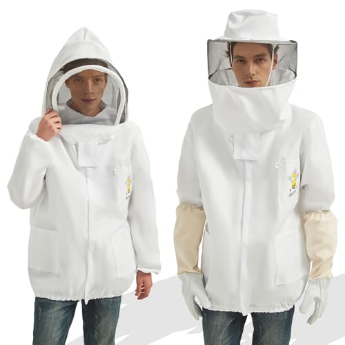Bee Suit Jacket-Professional Beekeeping Suit for Men Women -Beekeeping Jacket with Sheepskin Gloves & Two BeeHat and Veil Halloween Costume Beekeeper Look (M)