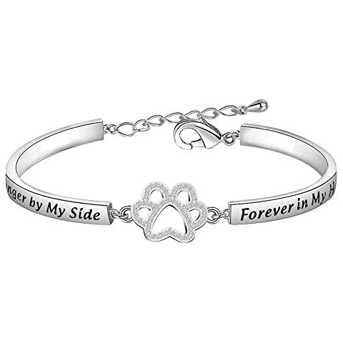 BEKECH Dog Memorial Bracelet No Longer by My Side But Forever in My Heart Crystal Paw Print Bracelet Loss of Pet Jewelry Memorial Gift for Women, Copper Cover