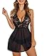 ADOME Sexy Damen Babydoll Lingerie Dessous Damen Sexy Nachthemd Schwarz XXXL