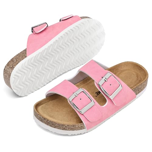 Image of K KomForme Kid Sandals Boy Girl Cork Footbed Slide with Adjustable Strap | Open-toe, Comfort