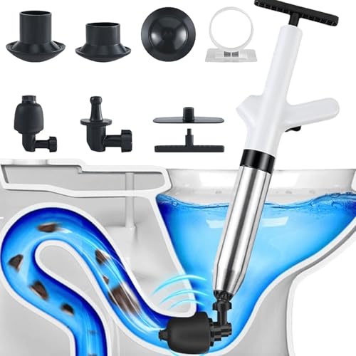 Abflussreiniger Pumpe, Hochdruck Rohrreiniger Druckluft Toiletten Pömpel Pressluft Rohrreiniger Set mit 4 Austauschbaren Köpfen, Rohrreinigungspumpe Toilet Plunger für Toiletten Waschbecken Abfluss
