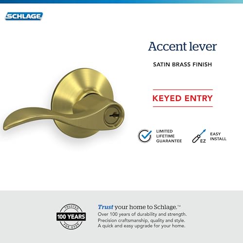 Image of SCHLAGE Accent Lever Keyed Entry Lock in Satin Brass - F51A ACC 608