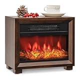 FUTADA Electric Fireplace Heater, Mini Wooden Tabletop Fireplace with Realistic Flame, Overheat Protection, Thermostat Control, 750W Portable Desktop Fireplace for Bedroom, Living Room, Brown