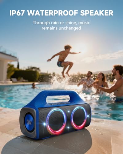 Image of IP67 Waterproof Bluetooth Speaker:80W(Peak) Loud Outdoor Portable Wireless Party Speakers with LED Lights,20H Playtime,Bluetooth 5.3,Deep Bass & TWS for Pool,Beach(Blue)