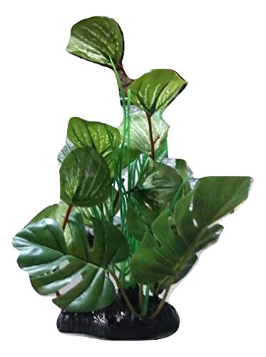 Attractive Silk Leaf and Grass Aquarium Plant 9 Inch Tall, Artificial Fish Tank Foliage Ornament Aquascape Plant on Wood Made from Fabric & Resin | Branch Drift Wood & Green Plants Fish Tank Decor