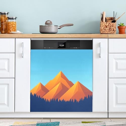 Cubierta magnética para lavavajillas de 58,42 x 66,04 cm, cubierta magnética para puerta de lavavajillas, panel decorativo para armario de cocina, nevera, lavadora, montaña del bosque