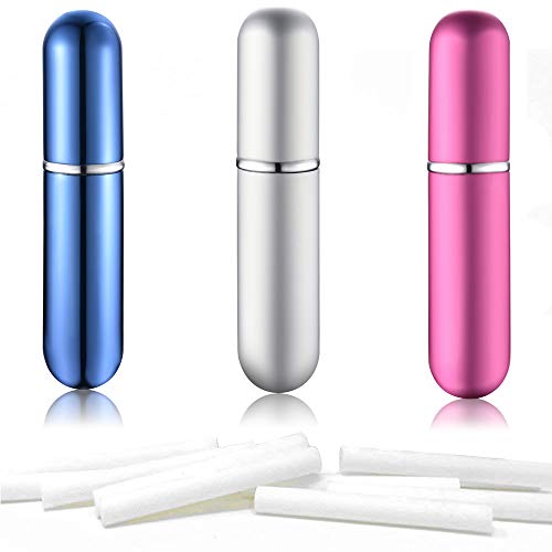 Nasal Inhalers for Essential Oils Aromatherapy, Reusable Aluminum Empty Tubes 3 Pack + 12pcs Replacement Cotton Refill Wicks