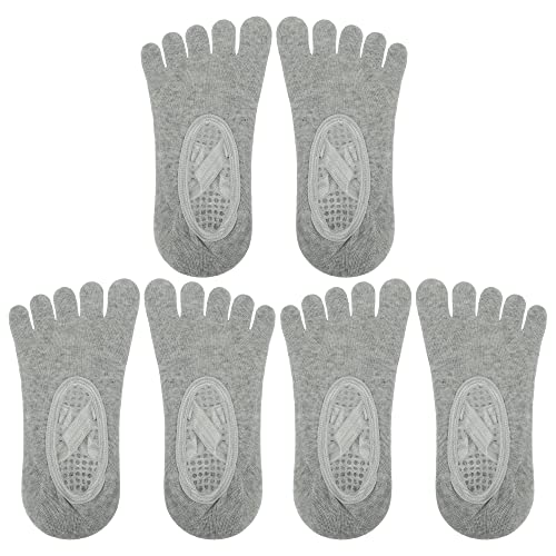 3 Pair Yoga Socks Five Toe Socks, Ballet Socks Non Slip with Grips for Women, Light Gray
