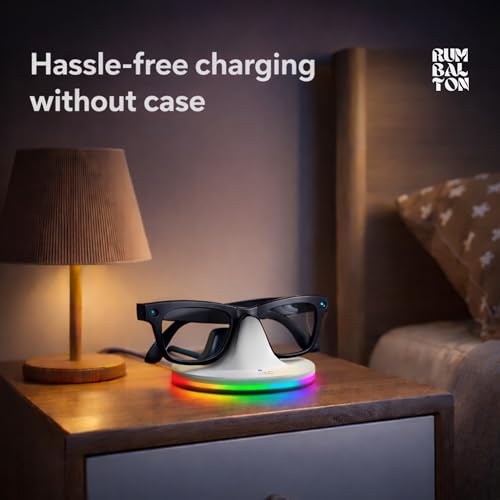 Image of RGB Charging Dock for Meta Ray-Ban Gen1 Gen2 Smart Glasses Wayfarer, Skyler, Headliner & Oakley HSTN Smart Glass Charger Stand with LED Power Status Light (White)