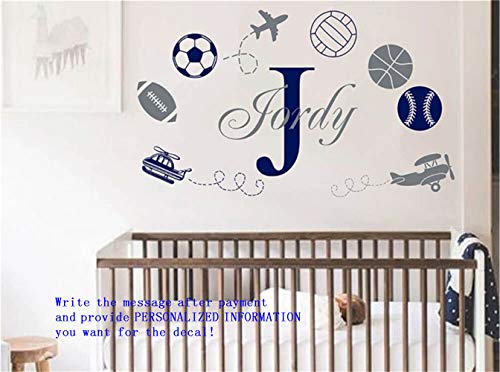Quotes Art Decals Vinyl Removable Wall Stickers Personalized Name Sports with Boys