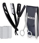 Straight Razor for Men, IKOCO Black Straight Edge Razor Kit with 20PCS Barber Shaving Blades, Lea...