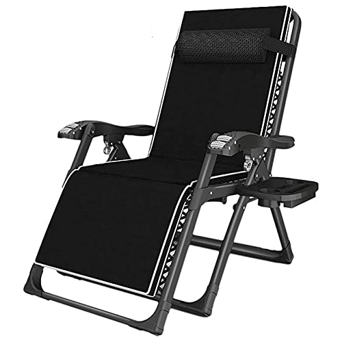Sillón reclinable Zero Gravity Negro, Ajustable, para Exteriores, con bandejas y Almohadas, Ideal para terraza o Patio.(A)