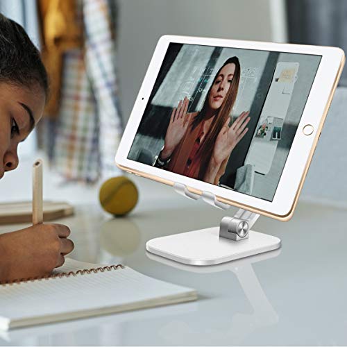 Cell Phone Stand, [2020 Updated] Fully Foldable Phone Stand, Adjustable Phone Holder for Desk Metal Rod Desktop Phone Holder Cradle Dock Compatible with 4\"-12.9\" Phone/iPad/Tablet(White) - Thumbnail 6