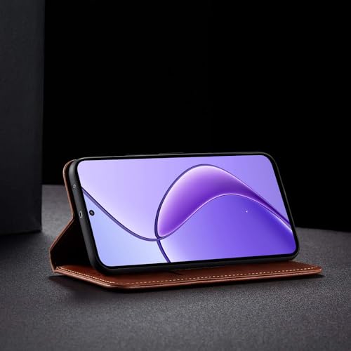 Image of Pikkme Flip Cover for Realme Narzo 70x 5G / N65 / Realme 13 /12 /12X 5G /C65 Strong Magnetic Closure | Premium Look Magnetic Flip Case (Brown)