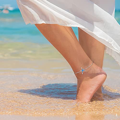 Image of Cuoka Starfish Bracelet 925 Sterling Silver with White Fire Opal Chain Bracelets Ocean Jewelry Birthday For Women