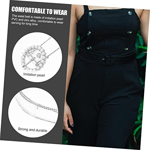 Hemoton Adjustable Pearl Design Waistband Belt for Women Thin Decorative Waist Belt with Imitation Pearls and Rhinestones Fashion Accessory for Dresses Formal and Casual Wear3