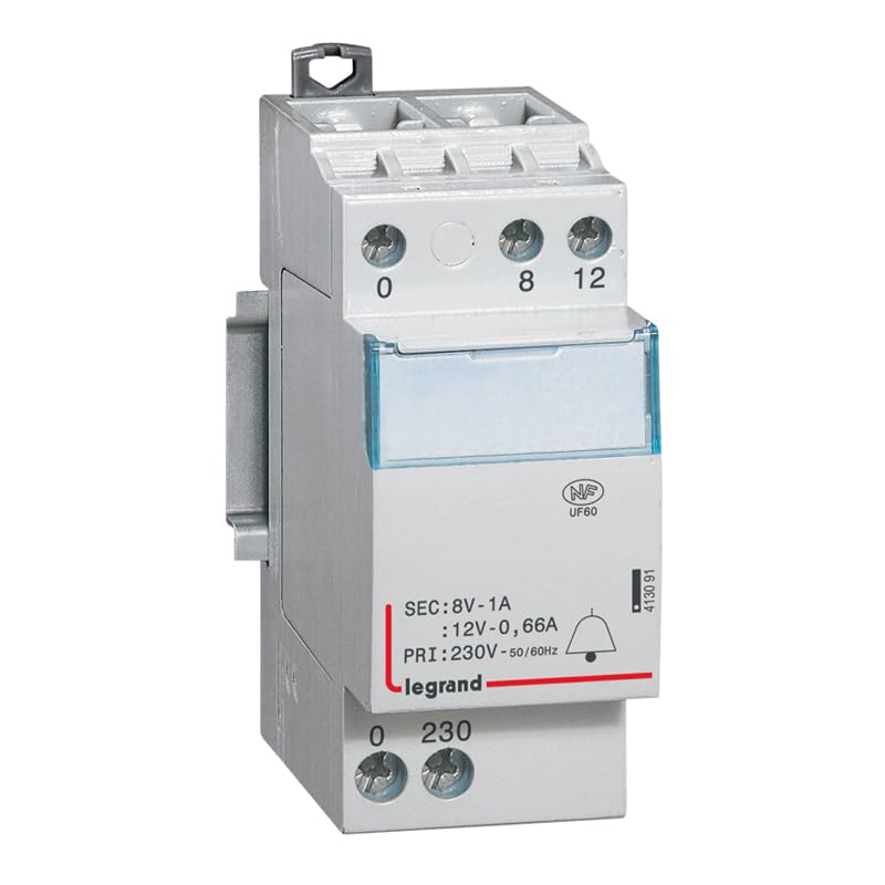 Legrand 413091 Transformateur pour Sonnerie, 230V vers 12V ou 8V - 8VA, 2 Modules