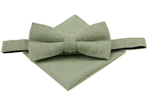 Mens Various Plain Wool Bowtie with Matching Pocket Square Set (Mint Green)