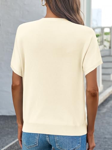 Image of Saodimallsu Women's Short Sleeve Crew Neck Knit Pullover Sweater | Casual Basic, Crew Neck, Loose Knit Pullover, Summer Lightweight