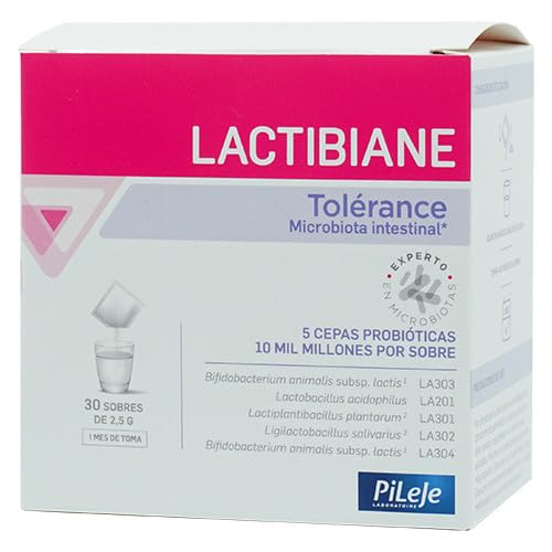 PiLeJe Lactibiane Tolerance 30 Sobres - Probiótico para Intolerancias Alimentarias e Intestino Permeable - 5 Cepas (10 Mil Millones de Microorganismos) - Alivio Sensibilidad y Alergias Digestivas