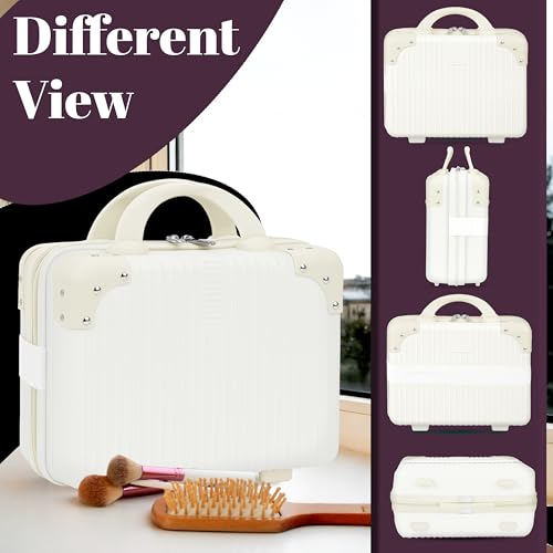 Image of Storite Hard Shell Vanity Bag Cosmetic Case for Women, Makeup Organizer - White