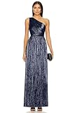 Beaufident Women's Elegant Maxi Formal Dresses One Shoulder Pleated A-Line Long Evening Party Gowns,Navy Blue,X-Large