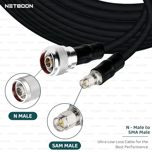 Image of HLF400 Coaxial Cable Assembly with SMA Male to N Male Connector | Low Loss 50 Ohm RF Cable (25 Meter)