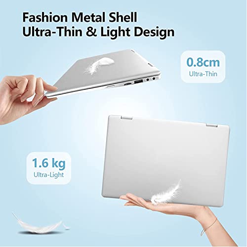 Image of 2 in 1 Laptop, 11.6 inch Laptop Computer, 4GB RAM, 128GB SSD Storage, 360 Degree Convertible Tablet Intel Processor, Webcam, WiFi, Type-C, Silver