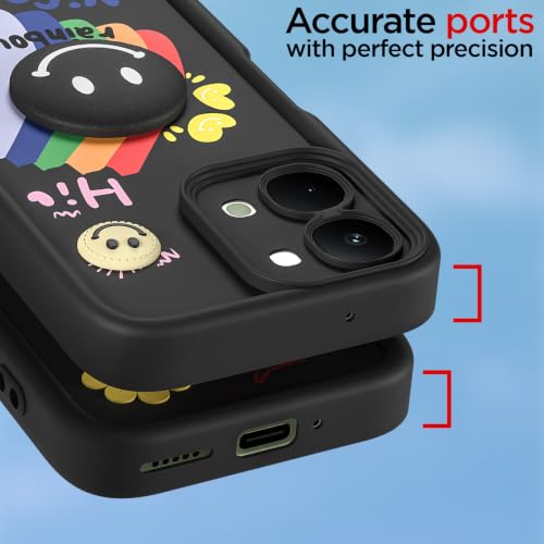 Image of Pikkme Back Cover for Vivo T5x / Vivo Y51 Pro /iQOO Z11x 5G | Soft Silicone| Cute Rainbow Smile & 3D Cartoon Flower Design | Shockproof Raised Camera Protection Bumper Case (Black)