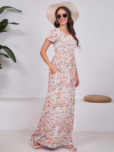 Image of DEARCASE Maxi Dress for Women Short Sleeve Casual Summer Loose Plain Comfy Long Dresses with Pockets