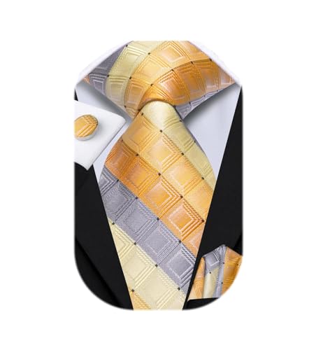 Image of Dubulle Mens Tie Set Solid Paisley Silk Striped Necktie for Men with Cufflinks Tie and Pocket Square