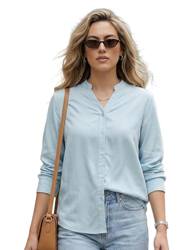 Image of Urbano Fashion Women's Modal Viscose Full Sleeve Regular Fit Casual Solid Shirt with Mandarin Collar