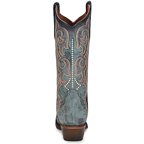 Image of Corral Boots Womens Blue Jean Embroidered Snip Toe Casual Boots Mid Calf Mid Heel 2-3 inch - Blue