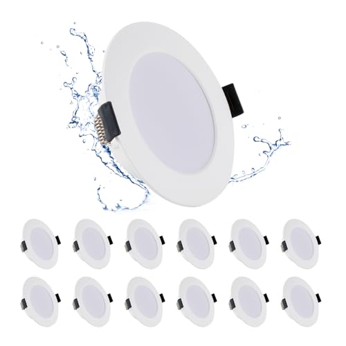 Grebeam 12 pcs Ojos de Buey LED para Techo, 5W Equivalente a Halógena 50W, IP44 Downlight LED Techo Empotrable 230V, Blanco Cálido 3000K, Corte: φ75-90mm Ojos de Buey LED para Baño
