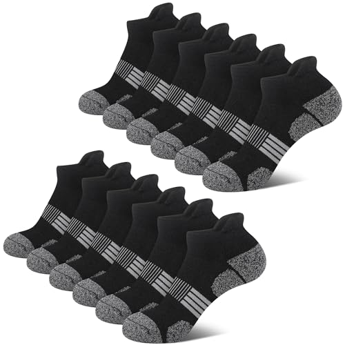 THATISHE Black Compression Running Socks for Women Thick Cushioned Ankle Athletic Low Cut Gift Socks 6 Pairs - Black