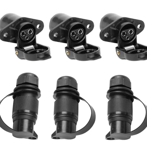 ETUKER 3X Anhänger Stecker 3polig,3xAnhänger Steckdose Flach Dreipoliger Stecker Steckdose 12v Traktor 3pol