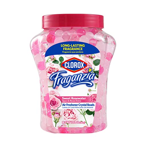 Clorox Fraganzia Crystal Beads Air Freshener Long Lasting Room Deodorizer and Odor Eliminator Gel Beads to Freshen Home Car or Office Sweet Rosewater Scent 12 Fl Oz
